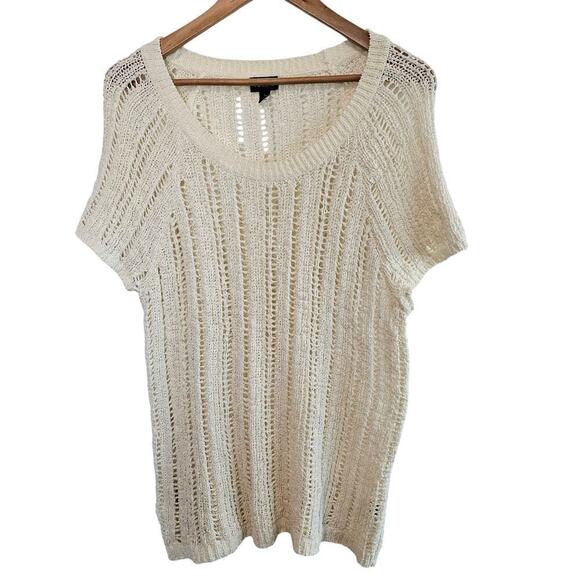 Torrid Open Knit Blouse Women 2X Cream Boho Cottage Coastal Short Sleeve Neutral - Picture 1 of 9